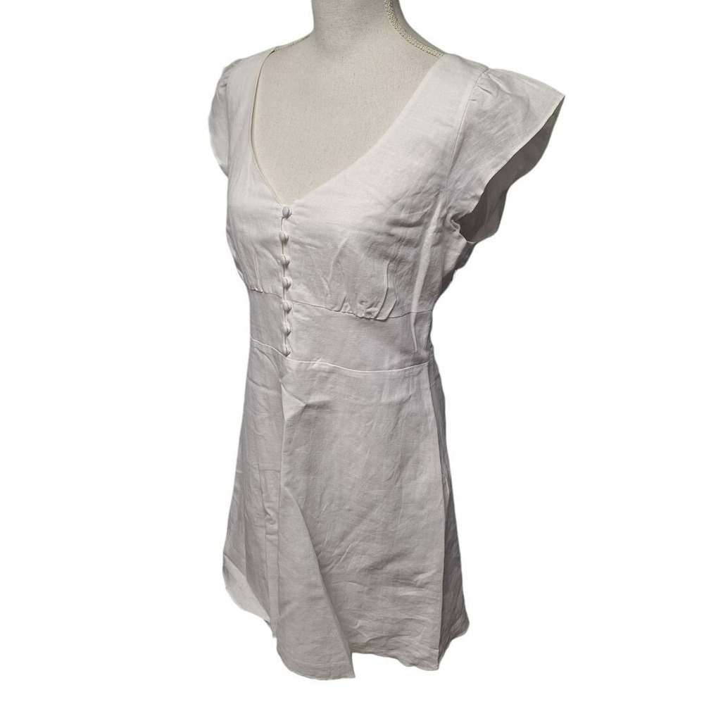 Banana Republic Linen Dress White Midi Zip Side Cap Sleeve Womens 10 Tags